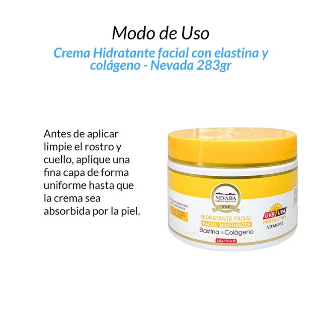 Hidratante facial con elastina y colágen