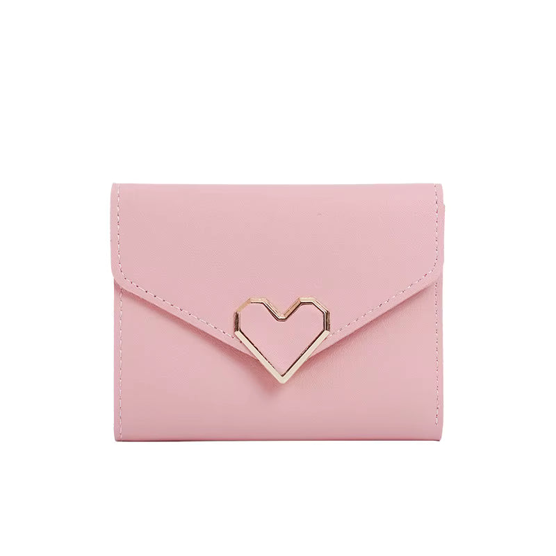 Cartera corta con cerrojo de corazón para mujer,